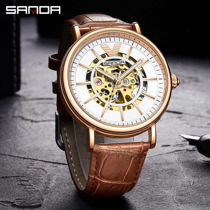 Sanda Foreign Trade Hot-Selling Men's Mechanical Watch, Fashionable Waterproof Business Watch, Men's Skeleton Automatic Mechanical Watch
