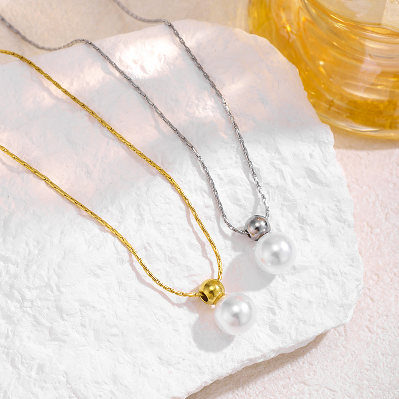 Niche Short Style Ordinary Pearl Single Layer Very Fine Chain Round Bead Plating 18K Gold Necklace Clavicle Chain for Women