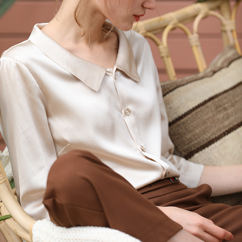 Heavy Silk Shirt Women's Top Elegant Short-sleeved Seven-sleeve Mulberry Silk White Shirt Short 2025 Spring New