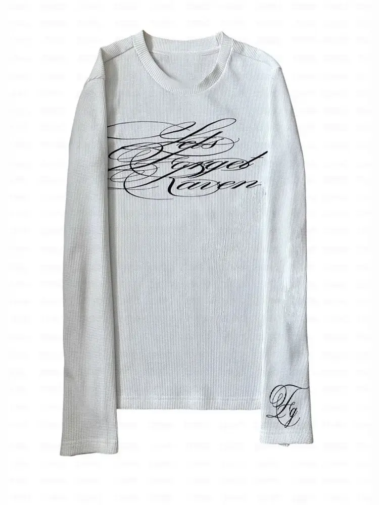 European and American Cross-Border American-Style Long-Sleeved T-Shirt, Dark Retro Y2K Printed Top, High Street Gothic Trendy Outfit Ins