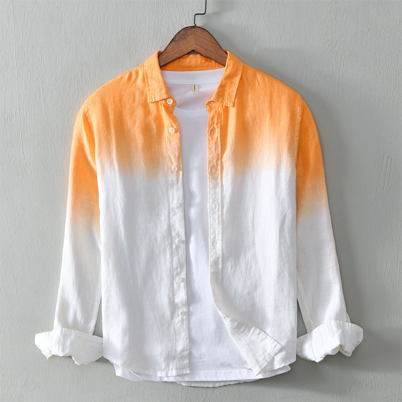 733 734 Japanese personality gradient shirt coat men's linen casual breathable color matching shirt a generation of hair