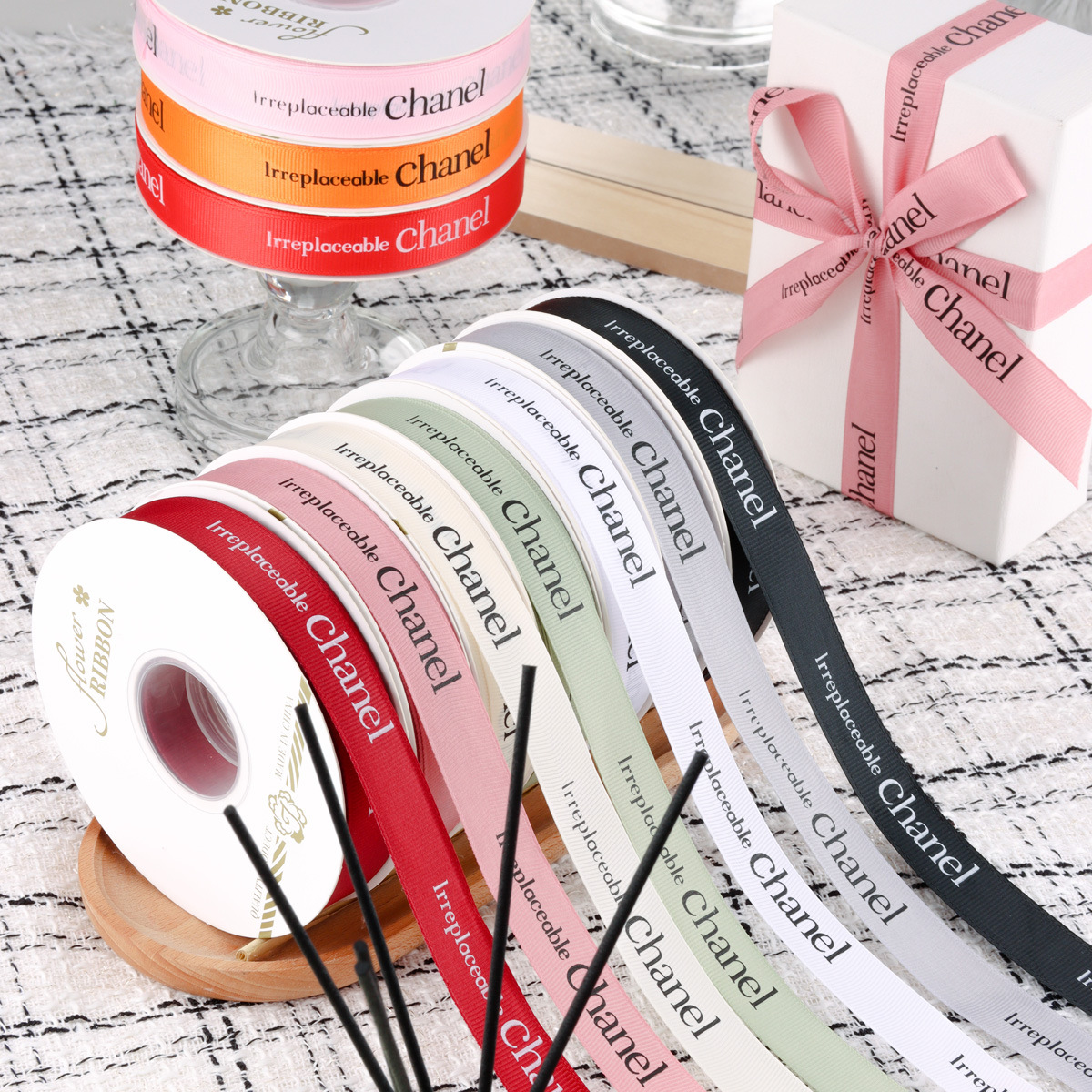 Xiaoxiang style English rib with flower shop tie bow ribbon cake bouquet DIY flower packaging materials