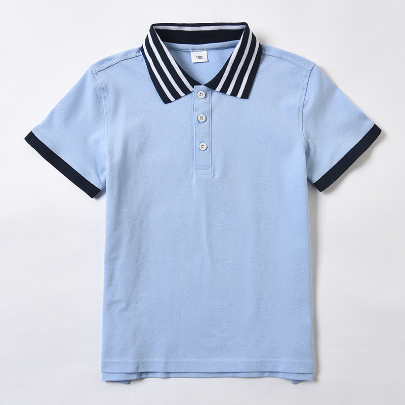 Children's polo shirt short sleeve light blue summer boys' and girls' cotton lapel T-shirt sky blue primary school uniform t