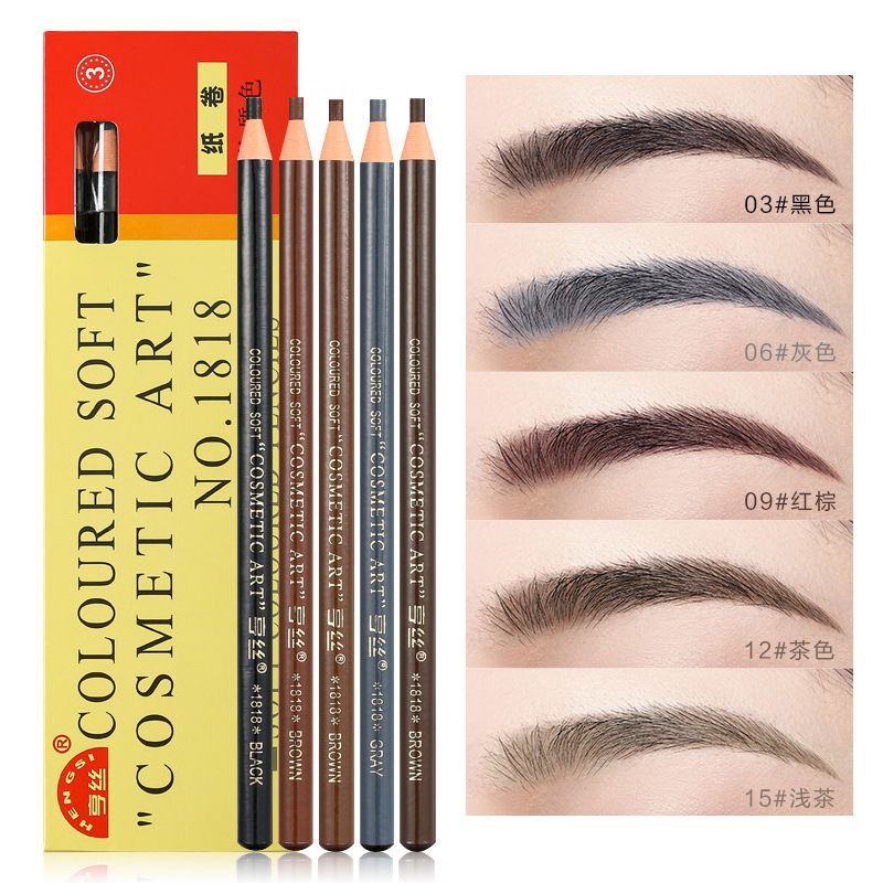 Hensi 1818 drawing eyebrow pencil is not easy to decolorize non-blooming painting waterproof sweat-proof beginner natural wild eyebrow in stock