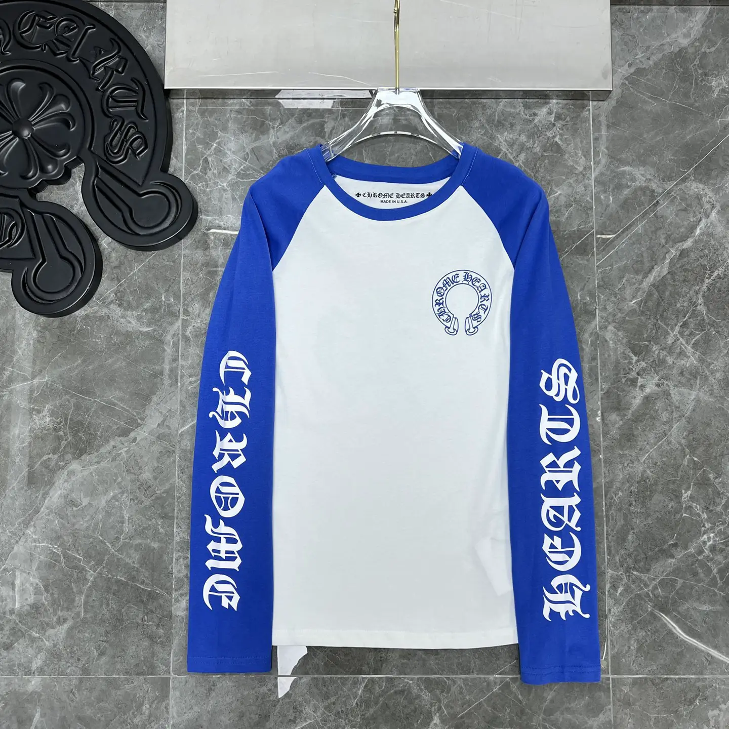 Cross-Border Popular Foreign Trade Wholesale New Ch Kromaihan Sanskrit Color-Blocked Raglan Round-Neck Long-Sleeve T-Shirt for Men and Women