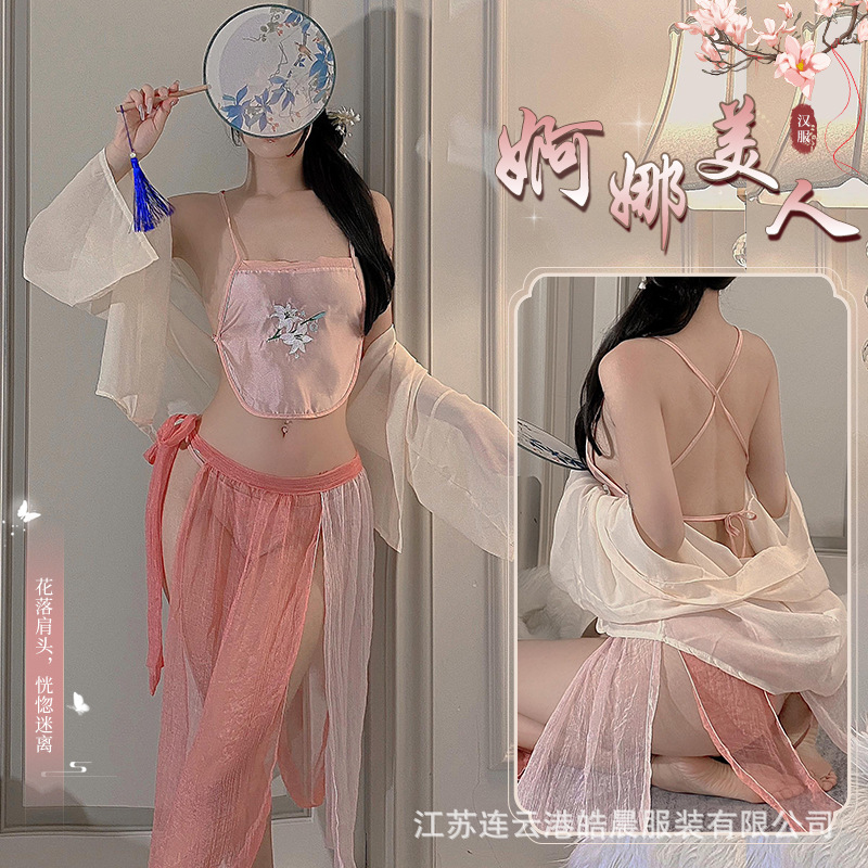 Lin Lin Ting's Sexy Cheongsam Lingerie, Bellyband Revealing Hanfu, Mature and Sexy Beauty, Playful Exposed Chest Nightgown 8021