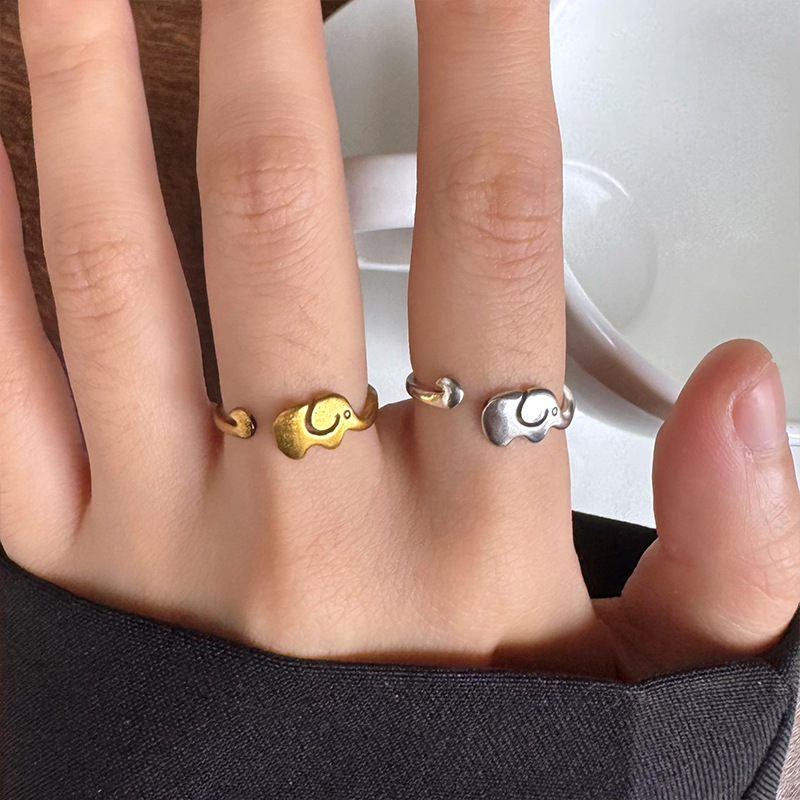 Lan Zhi Little Elephant Tail Ring Cute Niche Design Open Ring Personalized Ins Cartoon Animal 925 Silver Ring for Women