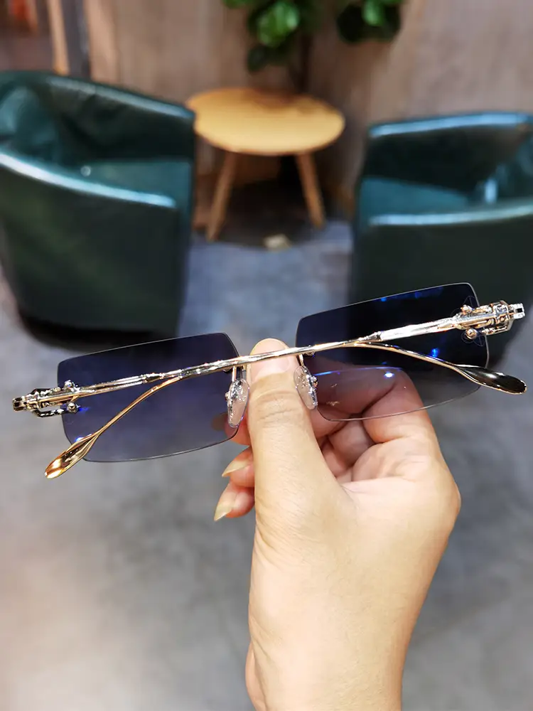 Jane Dankro Heart Retro Ultra-Light Rimless Sunglasses for Men and Women New Fashion Trendy Square Frame Sunglasses with Uv Protection