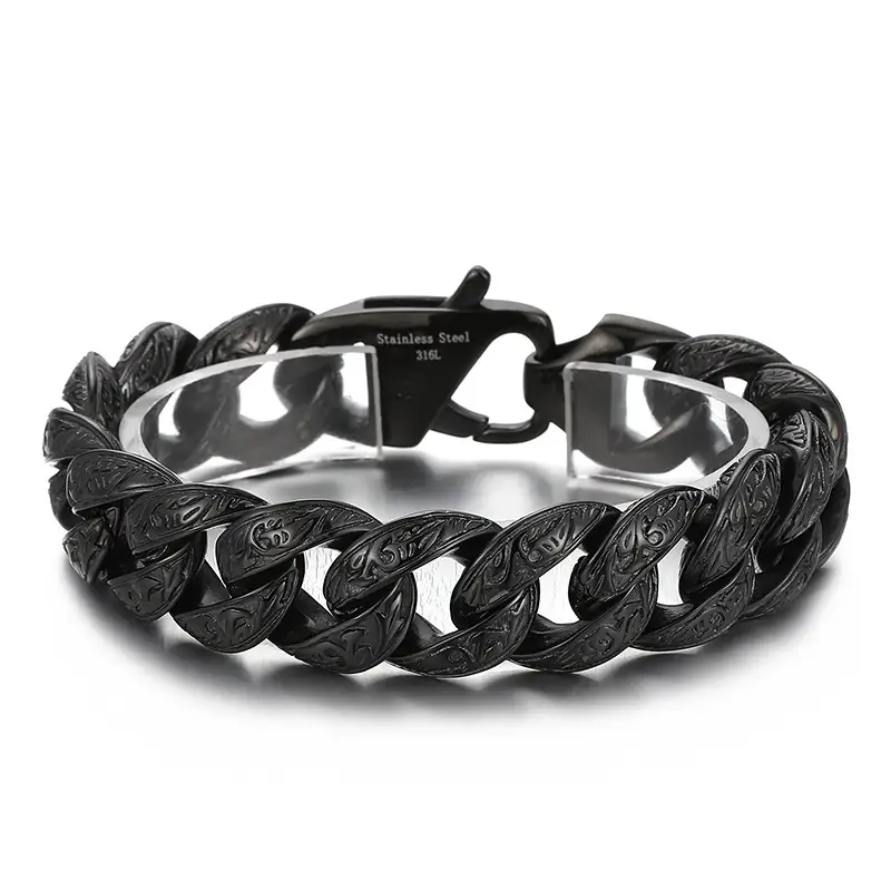 European and American Personality Men's Bracelet Titanium Steel Multi-Ring Buckle Pattern Bracelet Fashionable Men's Stainless Steel Bracelet