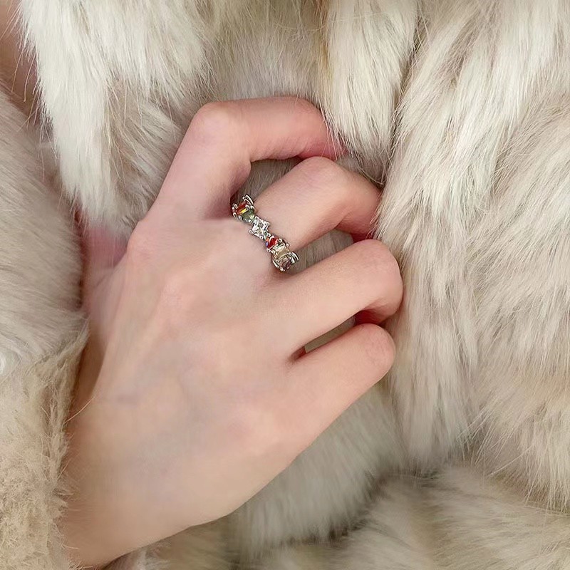Dream Rainbow Color Zircon Light Luxury Open Ring Women's Ins Niche Design Sense New Fashion 2023 New Fashion