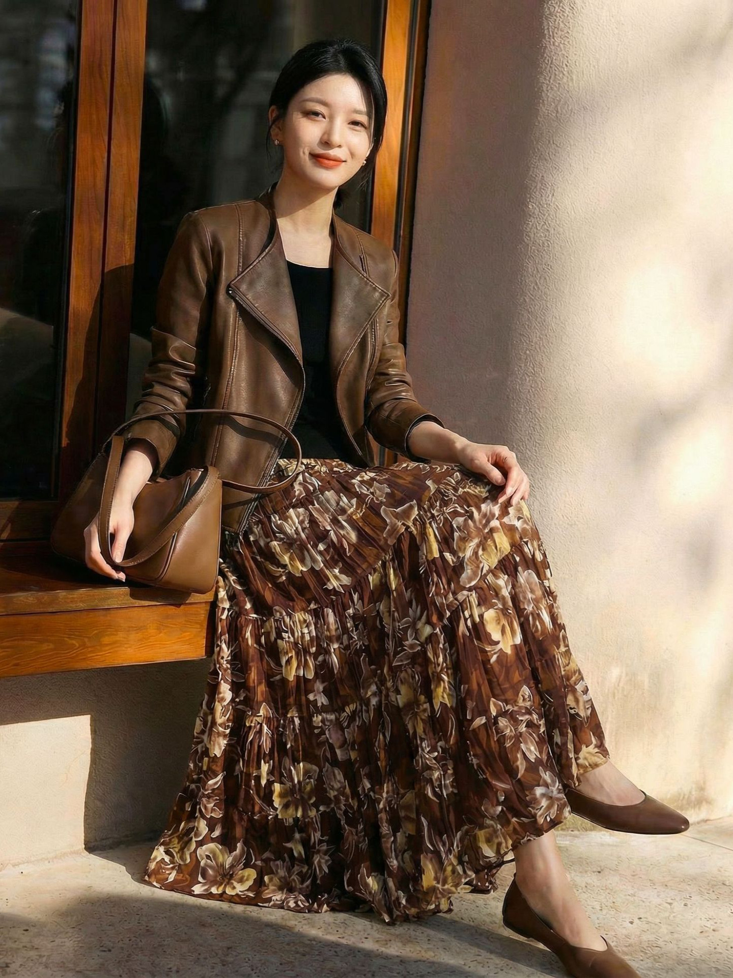 Wizard of oz Floral Pleated Retro Print Skirt, High-Waisted Versatile Slimming Ruched Chiffon A-Line Skirt