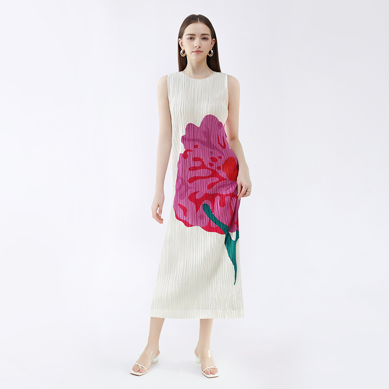 New Fashion 2026 Summer Casual Style Women's Floral Sleeveless Round Neck Pleated A-Line Dress