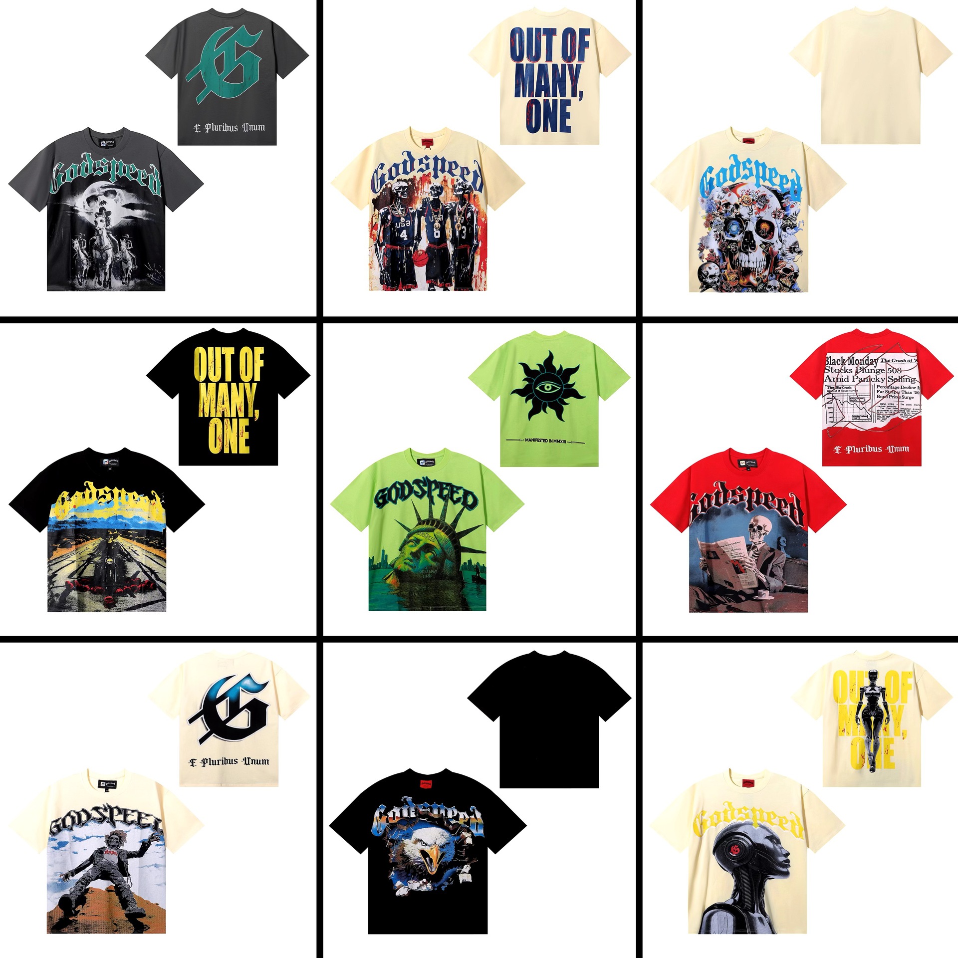 2025 Cross-Border New Godspeed Skull Rock Band Pattern Printed Short-Sleeved T-Shirt for Men and Women, Same Style Short-Sleeved