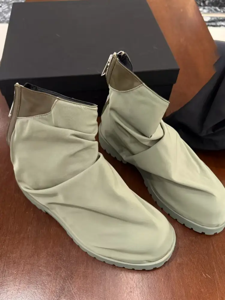 New pleated canvas boots back zipper retro old thick bottom high-top work boots chunky heel cool British Martin boots
