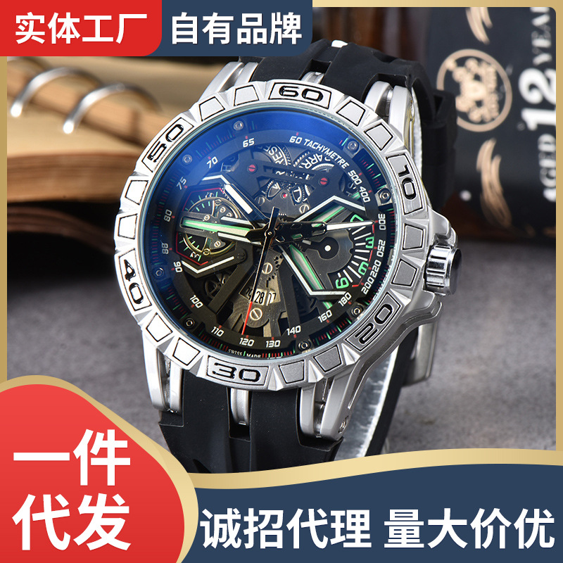 25 years new business large dial six-pin multi-function quartz watch personality men's wrist watch carved pattern men's watch