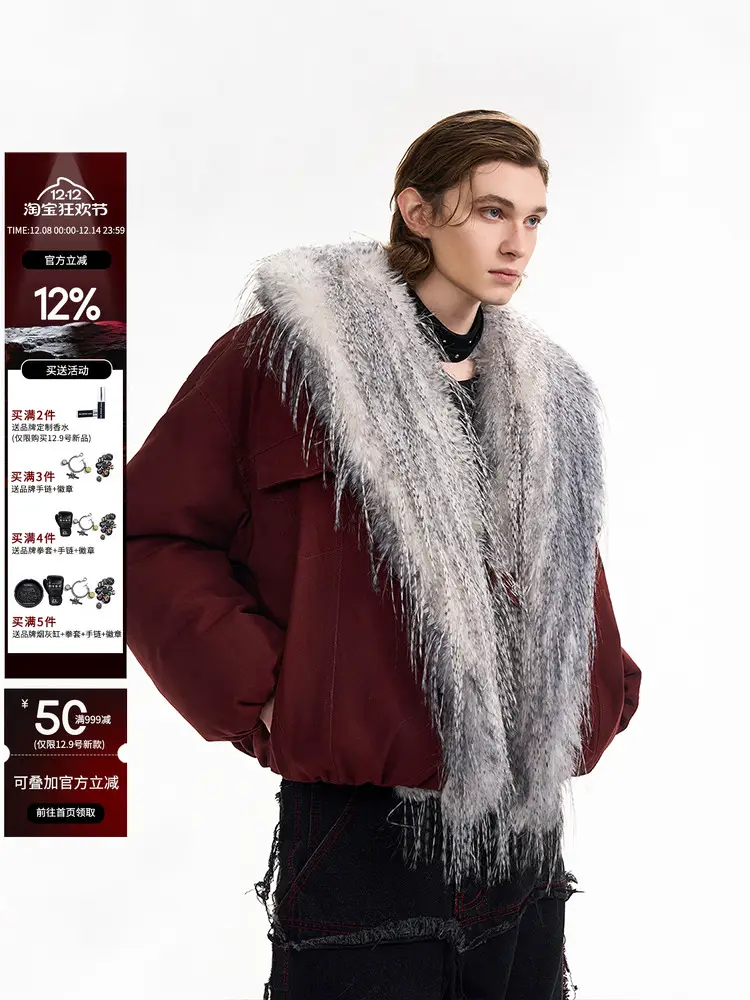 Startexceedend Men's Winter Jacket with Large Fur Collar, Warm Patchwork Jacket, Men's Short Cotton Coat
