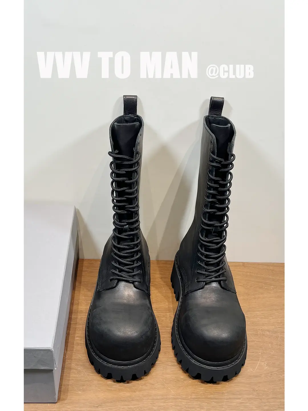 【Spot Vvv】Stomper New Boots Trend ~ 17-Hole Wide Toe Boots Black Thick Sole Vintage High Boots