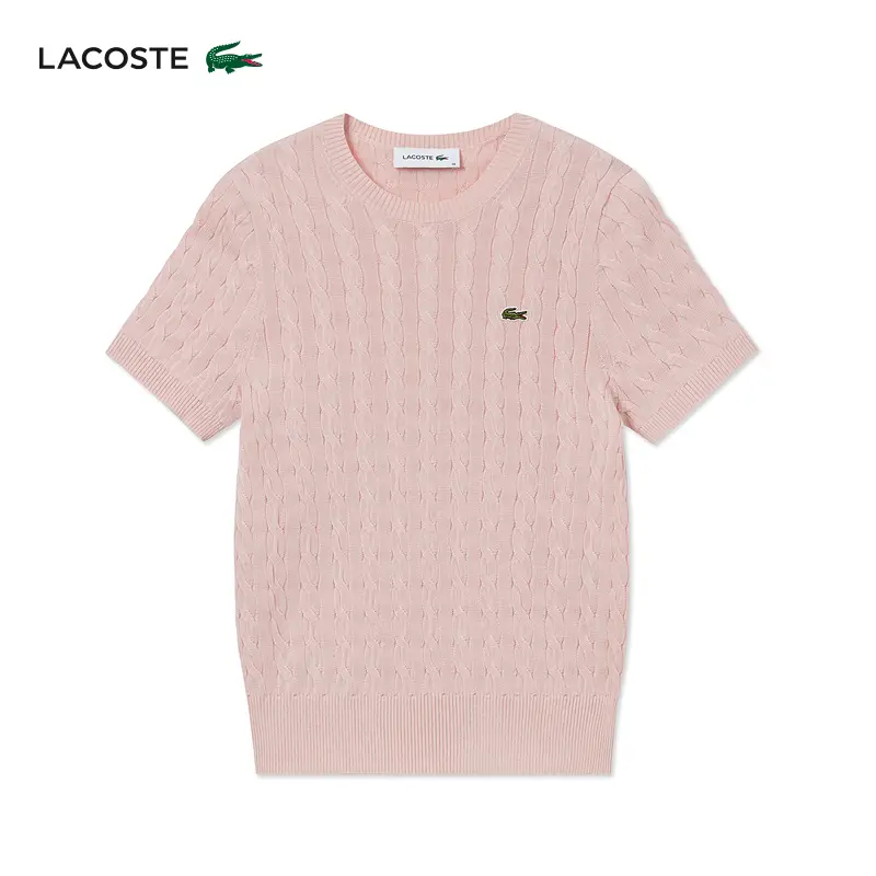 Lacoste French Crocodile Women's Clothing 25 Spring New arrival Fashion Cable Short-Sleeved pullover Pure Cotton Sweater | Af7214