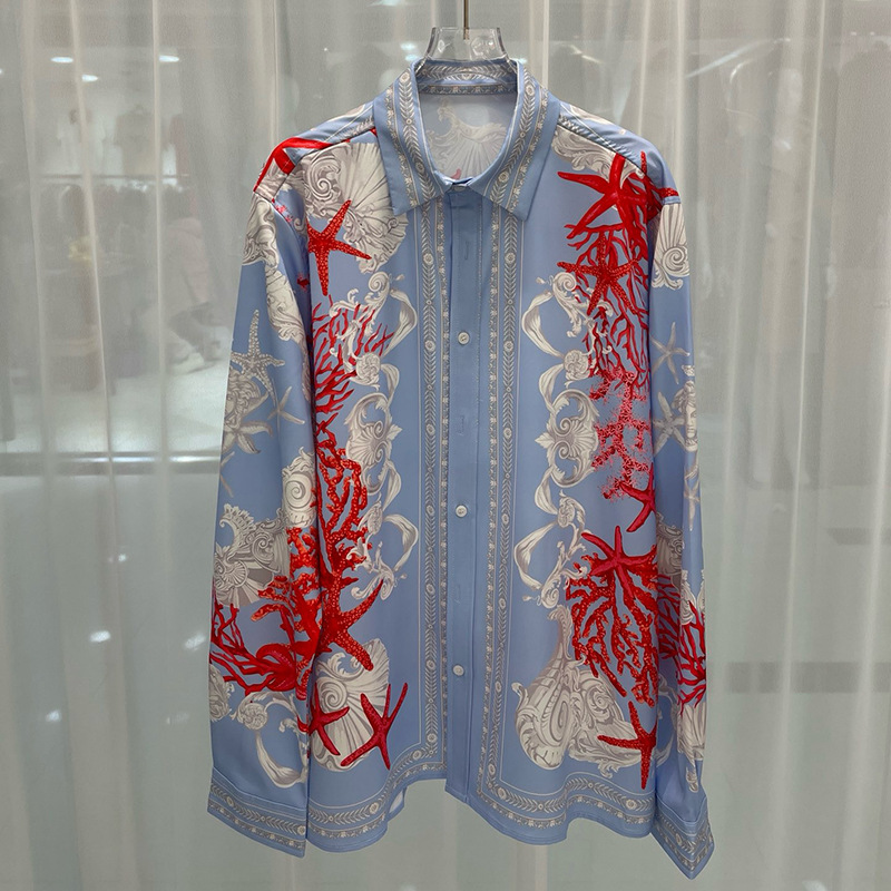 2024 spring new European and American cross-border trade fashion youth popular digital printing men's long sleeve shirt shirt