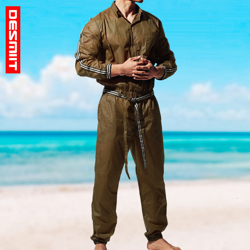 2020 new desmiit men's thin sunscreen jumpsuit semi-permeable sexy beach coat T9001