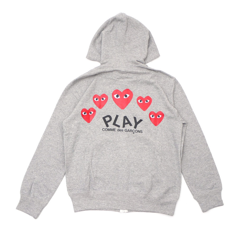 Japanese Style Trendy Brand PLAY Little Red Heart Behind Multi-Heart Men's and Women's Casual Zipper Hoodie Grey Couples Sweater