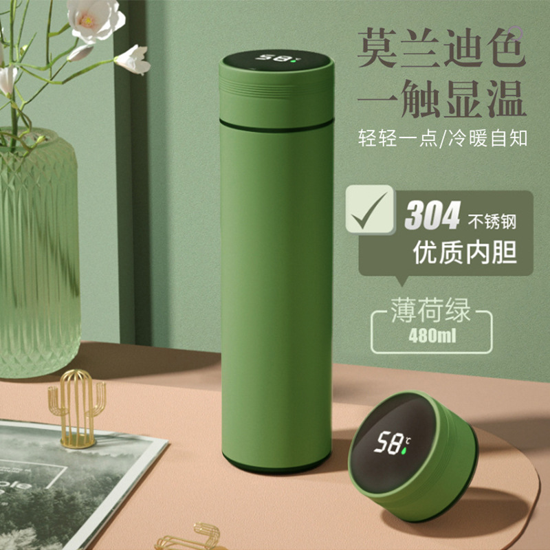 Mint Green 480ml Tea and Water Separation Smart Thermos Cup 304 Stainless Steel Tea Cup High-Value Water Cup