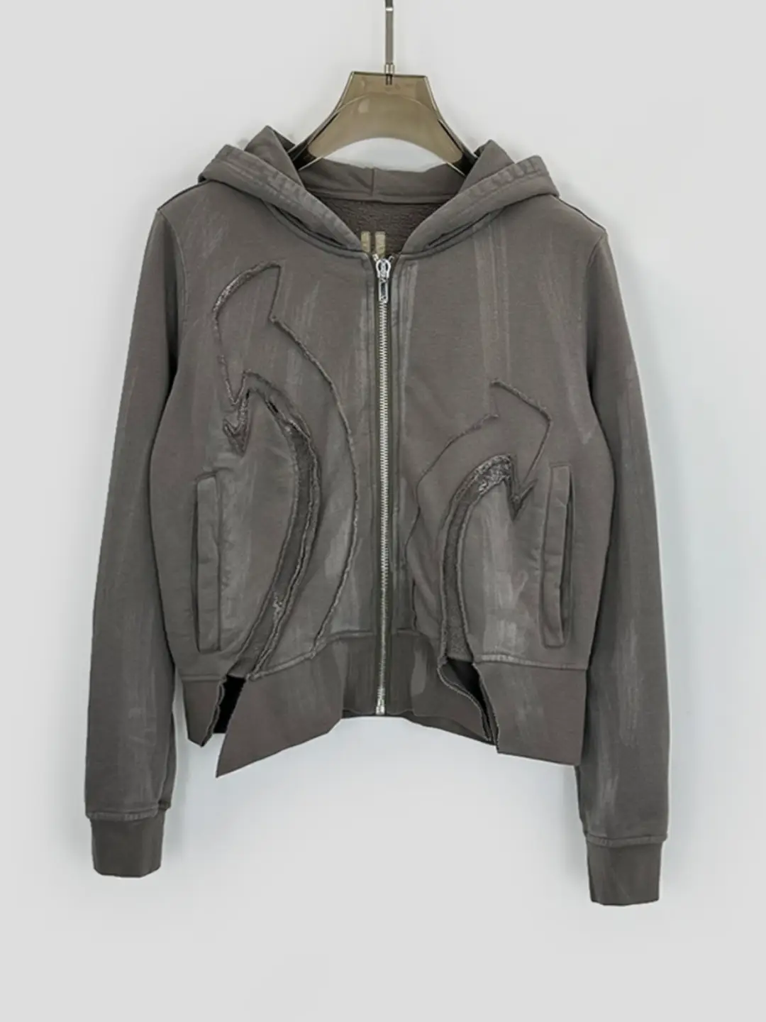 Dark Ro Style Washed and Distressed Patchwork Fashion Versatile Zip-Up Hoodie Distressed Sweatshirt Jacket Wasteland Style
