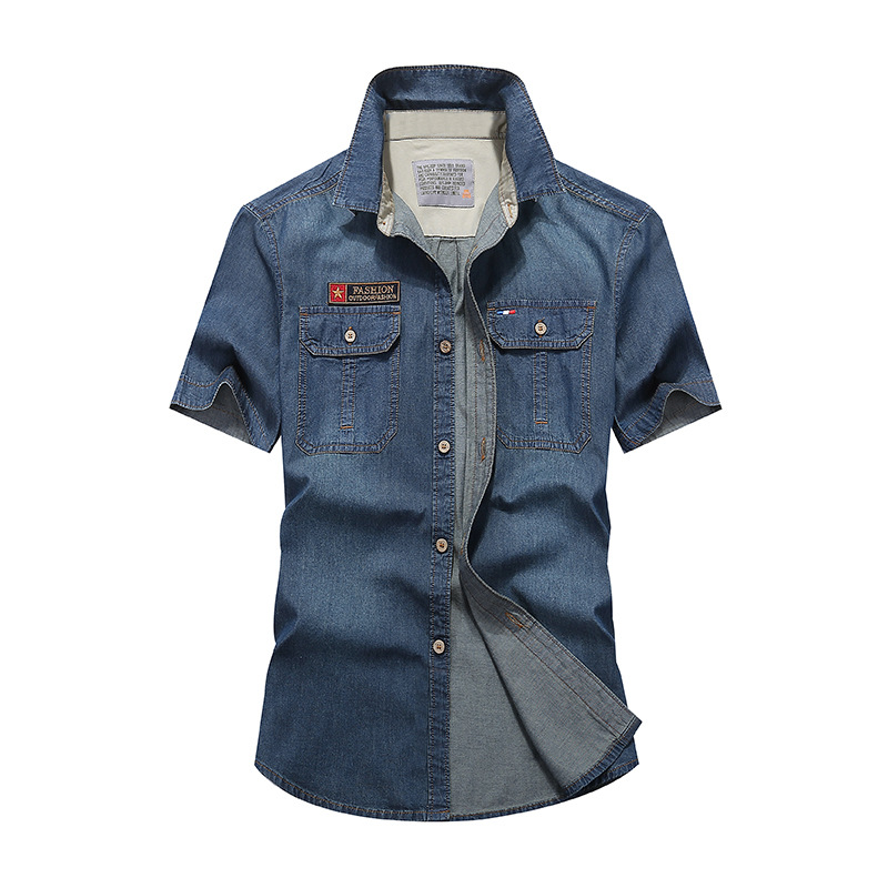 Men's Denim Short-sleeved Shirt Loose Large Size Shirt Summer Shirt Thin Cross-border Clothes