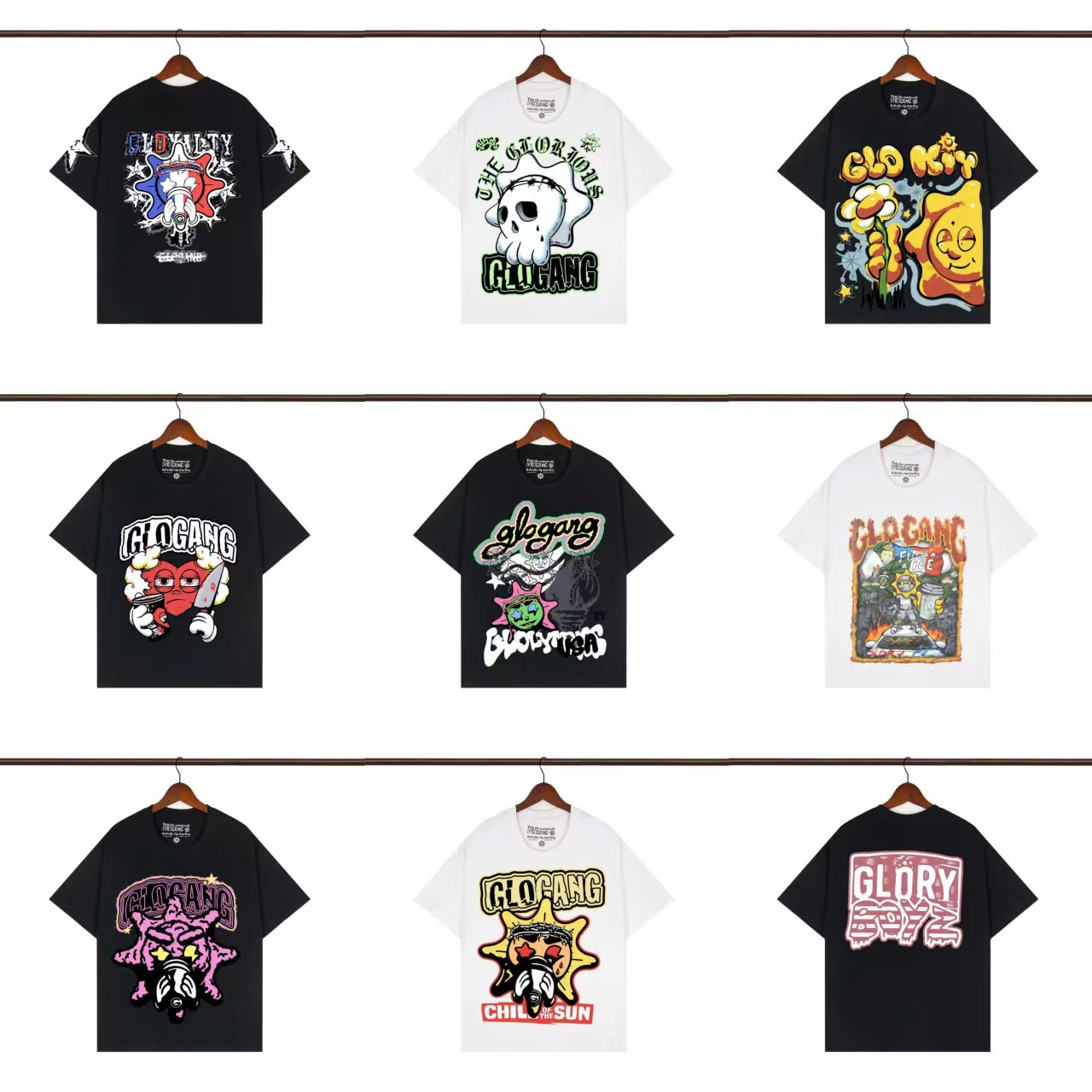European and American Street Style Zip Hoodie Cartoon Print Short-Sleeve T-Shirt Unisex Guangzhou Wholesale in Stock