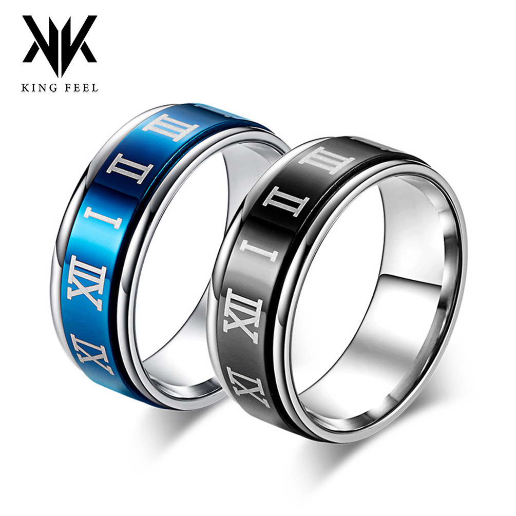 Rotatable European and American fashion Roman numeral men's ring titanium steel domineering tide food ring JZ137