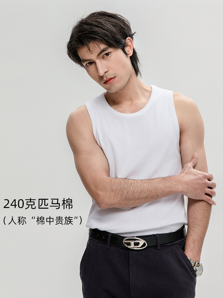 High-grade horse cotton sleeveless T-shirt spoon collar rib sports fitness vest men's youth undershirt
