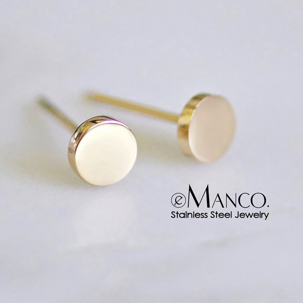 Emanco Stainless Steel Earrings for Women Korean Style Fashionable Simple Round Earrings Elegant Glossy Geometric Earrings Accessories