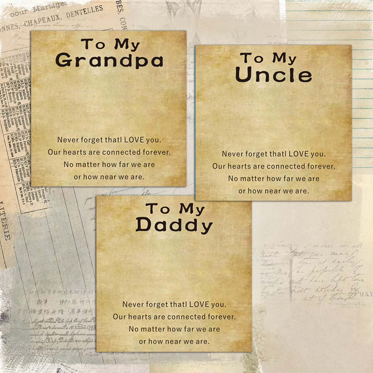 European and American Retro Coated Paper Family English Thanksgiving Blessing Bracelet Card Necklace Display Hand Rope Card Message