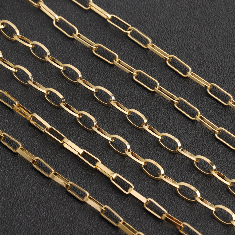 Vacuum Electroplated Stainless Steel 18K Gold Long Box Chain Oval Hollow Triangle Line Chain DIY Jewelry Accessories Rice Chain