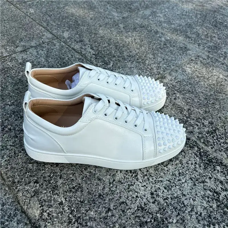 Christian Louboutin White Spiked Low-Top Sneakers