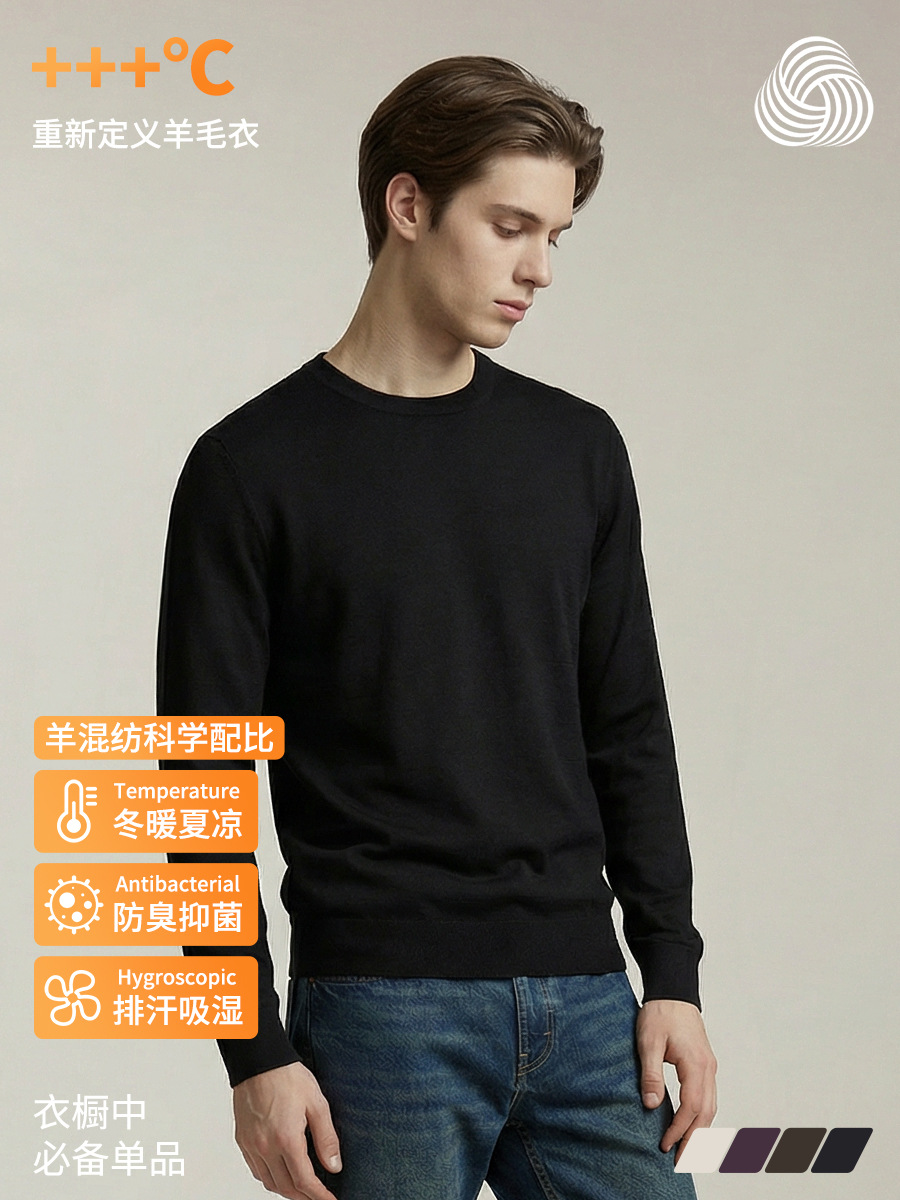 [Luxury Cashmere] Old Money Style Machine Washable Tencel Crew Neck 5A Antibacterial Base Knit Wool Sweater for Men