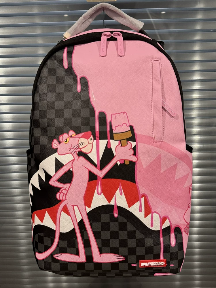 Sprayground Sg Shark Mouth Collaboration Pink Panther Backpack Student School Bag Travel Bag Laptop Bag Summer Vacation