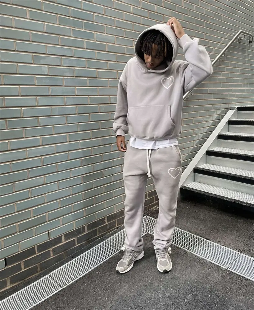 Carsicko fall and winter high street love embroidered hooded sweater pants loose casual suit tide high quality