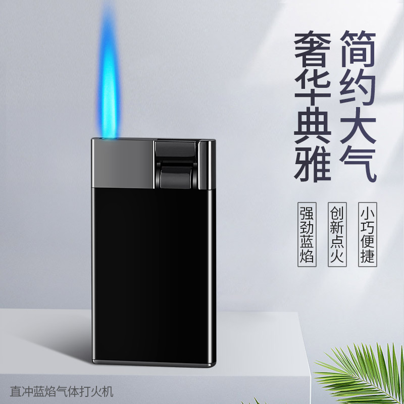 DB212 lever press type inflatable lighter creative blue flame straight metal windproof lighter wholesale lettering