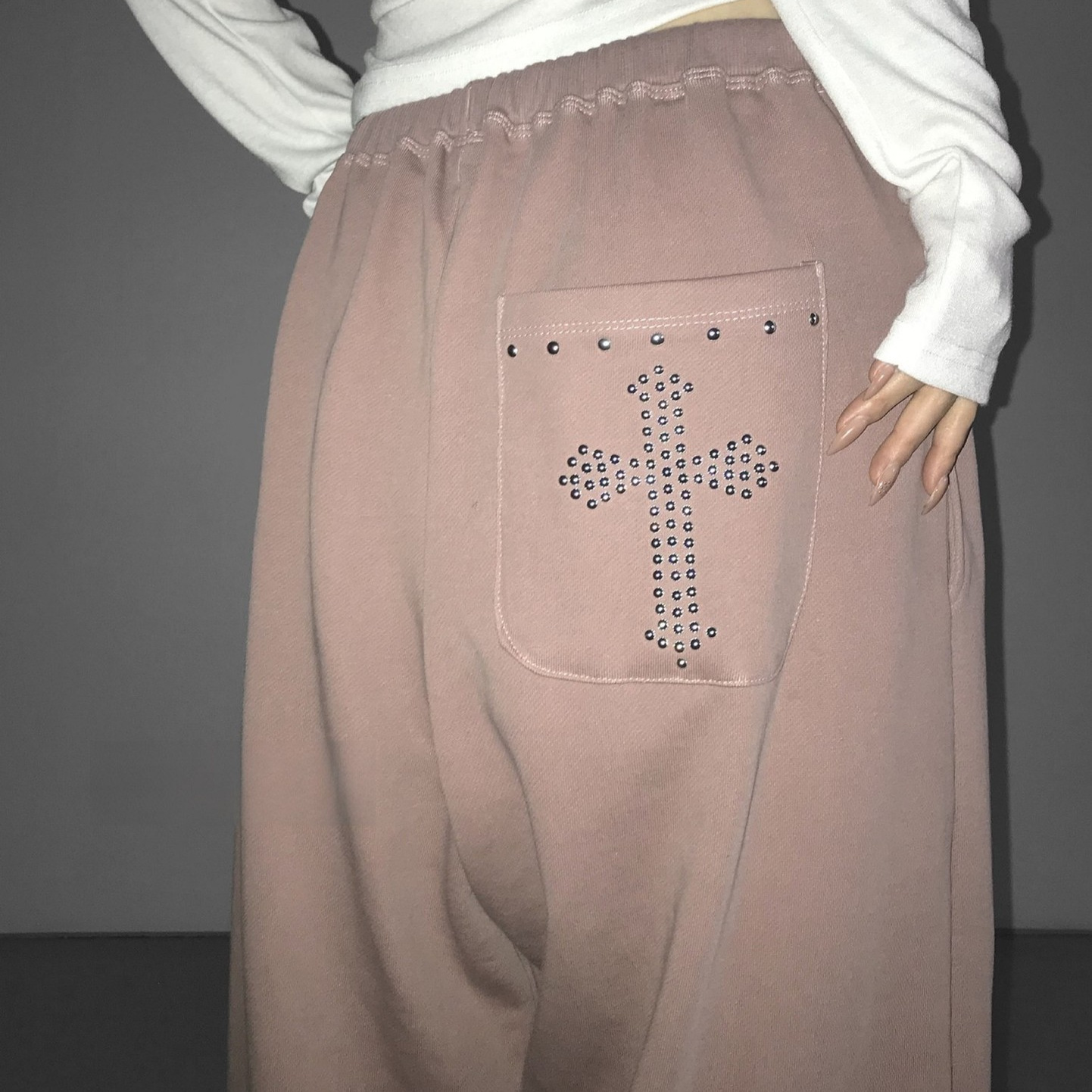 Cross-Border Spring and Summer New American-Style Personalized Beaded Straight-Leg Sports Pants with Elastic Waist for Men and Women, Dance Wide-Leg Pants for Women