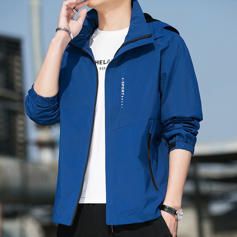 Cross-Border Spring and Autumn New Style Windbreaker Casual Men's Jacket Men's Extra Large Size Windbreaker Casual Hooded Jacket Trendy
