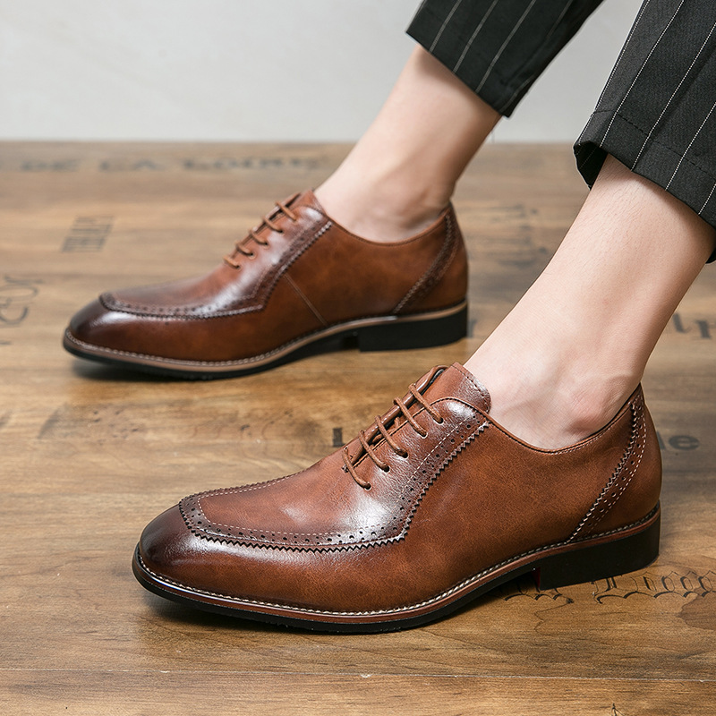 Cross-Border Spring Lace-Up Square-Toe Leather Shoes, Fashionable Formal Business Casual Shoes, Large Size Derby Shoes, Office Men's Shoes