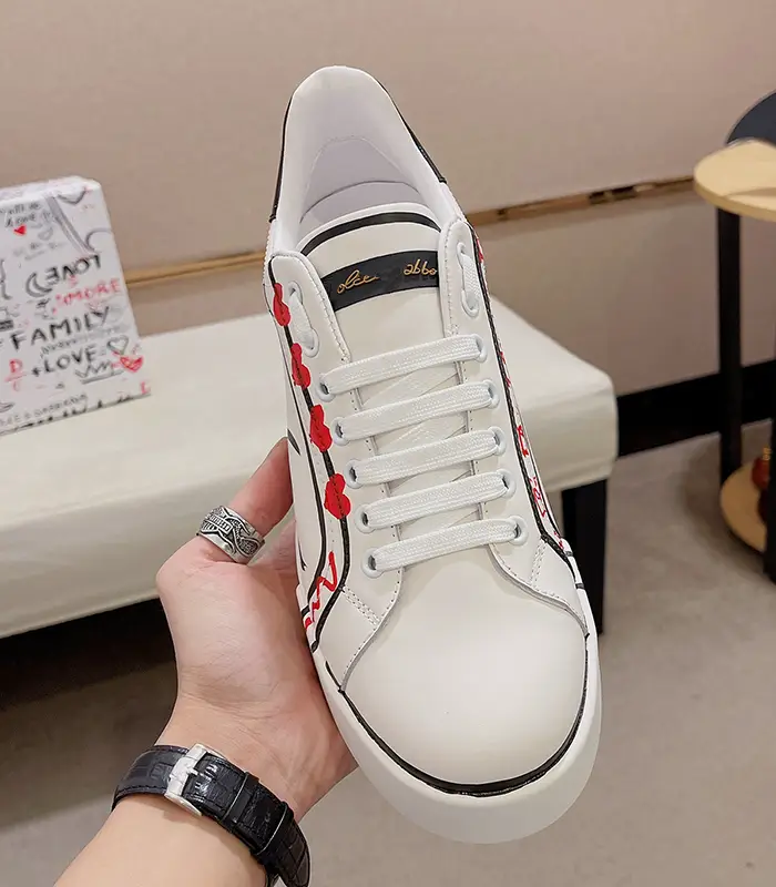 Men's Shoes 2024 New arrival Summer Trendy White Shoes Men's Sports Graffiti Genuine Leather Breathable Fashion Casual Thick-Soled Sneakers
