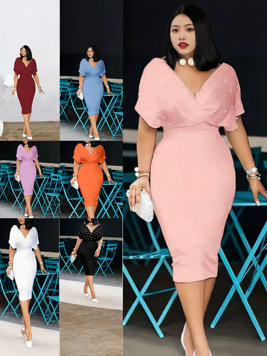 2026 Cross-Border European and American Fashion Commuter Sexy Elegant Dress with a Stylish Strapless V-Neck, Half Sleeves, Back Zipper, and Rhinestones