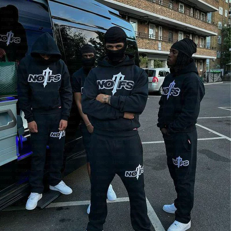 American hip-hop street fashion brand printed sports suit retro loose hooded sweatshirt autumn and winter men's and women's casual pants
