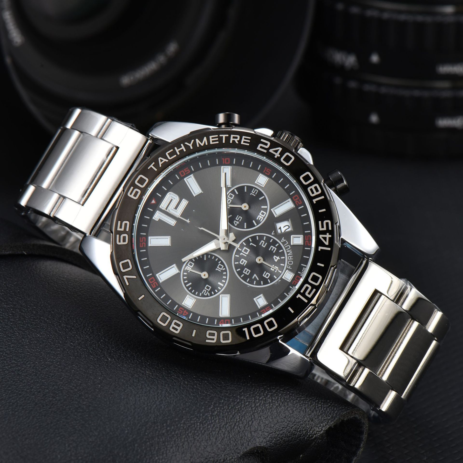 2024 Foreign Trade Dunhuang Business Aliexpress Hot Men's Watch Steel Band 6 Needles Quartz Watch Factory Wholesale