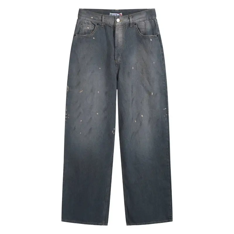 Ink-splattered, distressed, washed-out vintage trousers