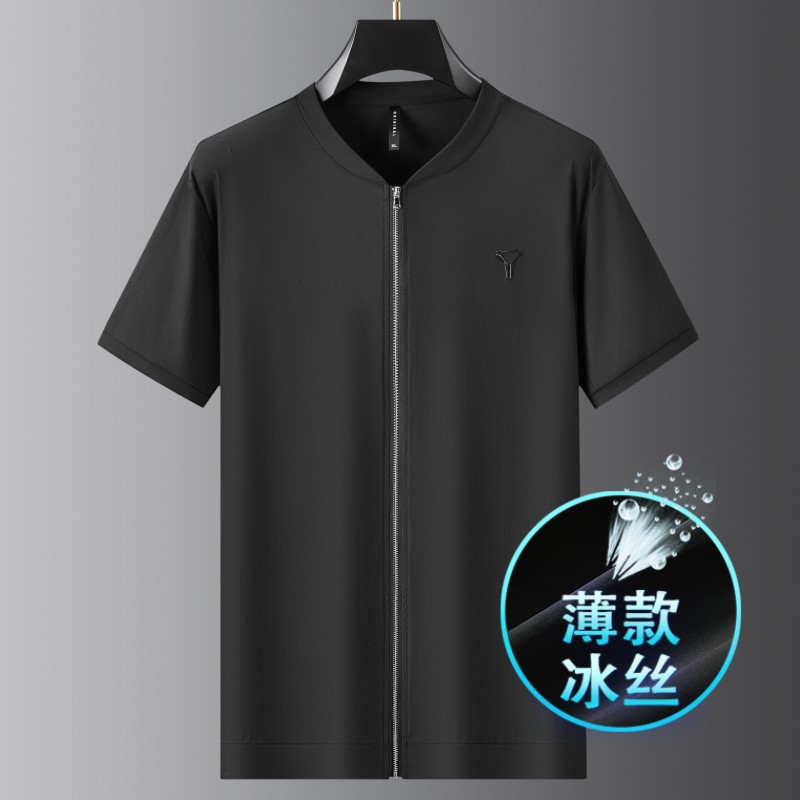 Lightweight Soft and Smooth Zipper Short-sleeved T-shirt Men's Summer New Breathable Ice Silk Comfortable Jacket Top Men's 11