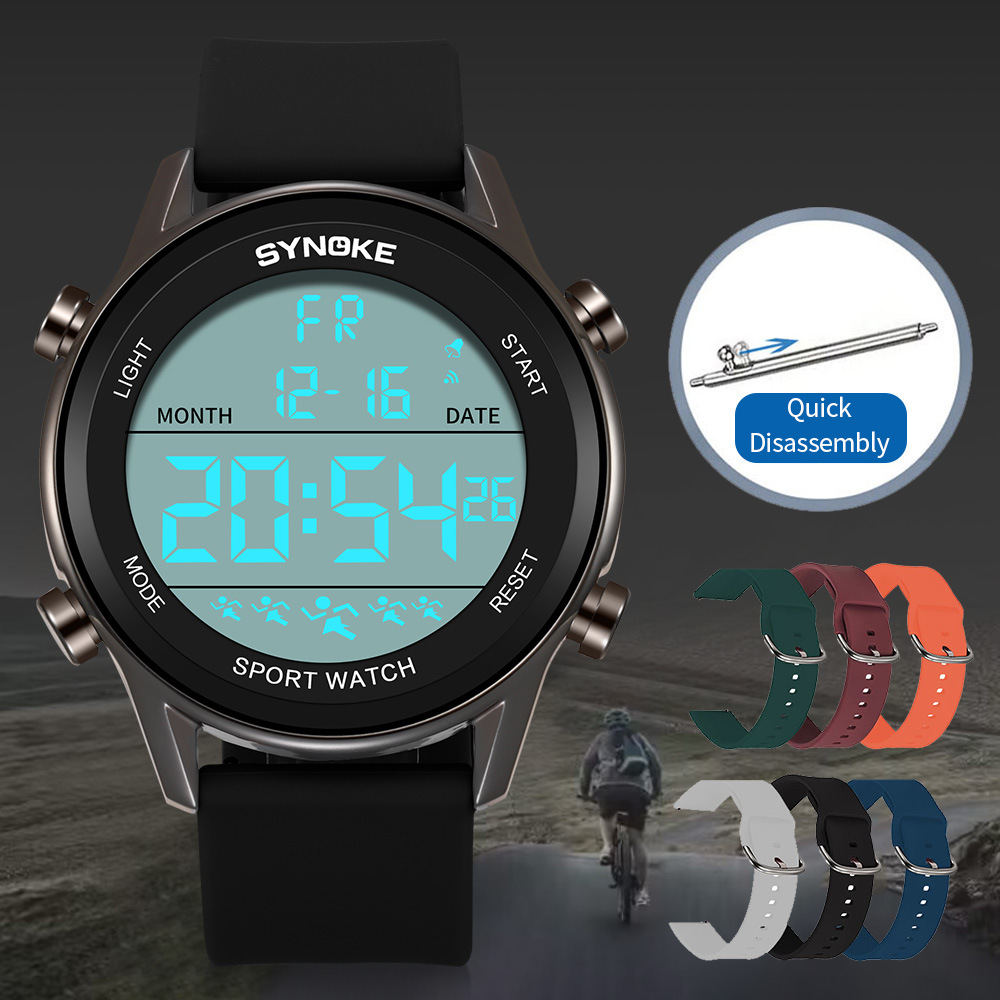 SYNOKE Men's Silicone Electronic Watch Running Student Fashion Waterproof Luminous Large Screen Outdoor Mountaineering