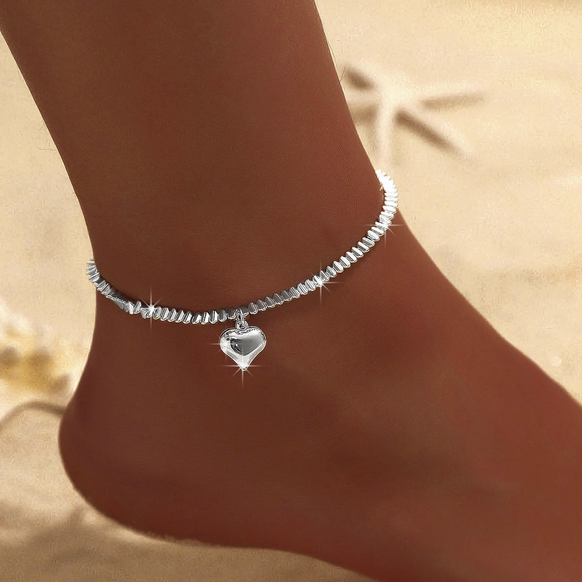 European and American Cross-border Hot Selling Trendy Beach Love Pendant anklet Women's Light Luxury Cold Wind Sparkling Footwear